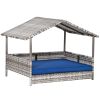 PawHut Pet House Wicker, Rattan Bed for Indoor/Outdoor with Water-Resistant and Removable Cushions, Elevated Bottom, Dark Blue
