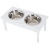 PawHut Elevated Pet Bowl 23 Durable Wooden Feeding Station Heavy Duty, White, for Dogs, Cats