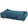 PawHut Raised Dog Couch with Comfortable Cushion, Pine Wood Legs, Foot Pads, for Large-Sized Dogs Indoor Use, Dark Blue