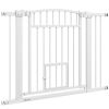 PawHut 30"-41" Extra Wide Walk Through Dog Gate w/ Cat Door, 3-Inch & 5.5-Inch Extension Kits, 30" High