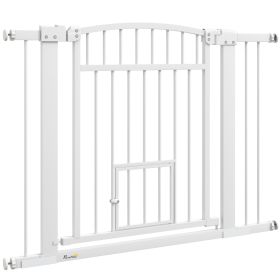 PawHut 30"-41" Extra Wide Walk Through Dog Gate w/ Cat Door, 3-Inch & 5.5-Inch Extension Kits, 30" High