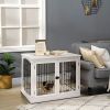 PawHut 26" Wooden Dog Cage Dog Crate Furniture, Indoor Dog Kennel, Dog Cage End Table with 2 Lockable Doors Entrance & Top Shelf, White
